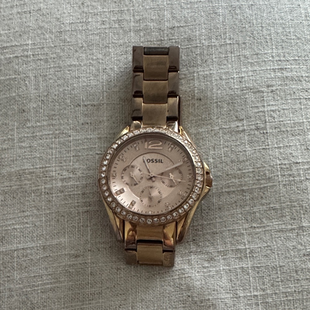 Fossil Rose Gold Watch with Crystal Detailing